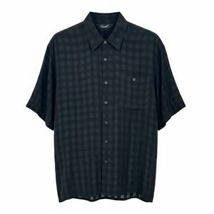 Genelli Mens XL‎ Black Gingham Short Sleeve Silk Button Up Shirt - CJ